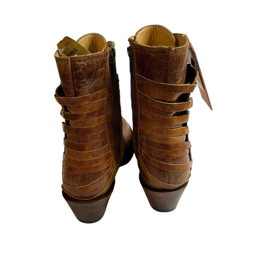 Stetson Caiman Brown Handmade Laced Back Vamp Shortie Boots Booties NWT Size 7 - Picture 3 of 7